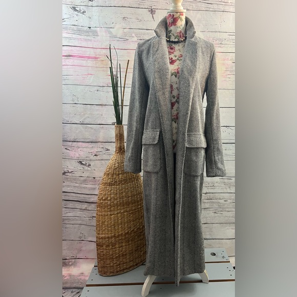Glamorous TALL Longline Coat in Herringbone Size 4 Tall - Picture 4 of 12